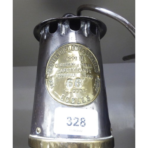 328 - A 19thC Protector Lamp & Lighting Co Ltd Type Sl brass and silvered steel miners lamp  stamped 6... 