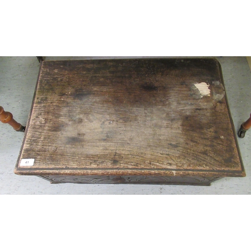 41 - A late 18thC rustically constructed oak Bible box with straight sides and a hinged lid with a remova... 