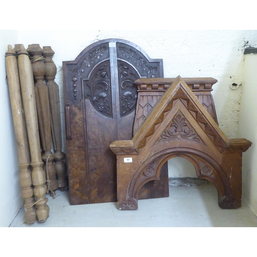 65 - Late 19th/early 20thC wooden architectural salvage: to include a carved pitch pine Gothic arch  24