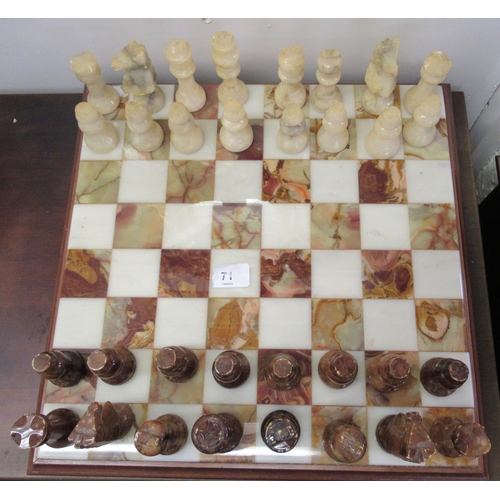 71 - A modern alabaster chess set and board 