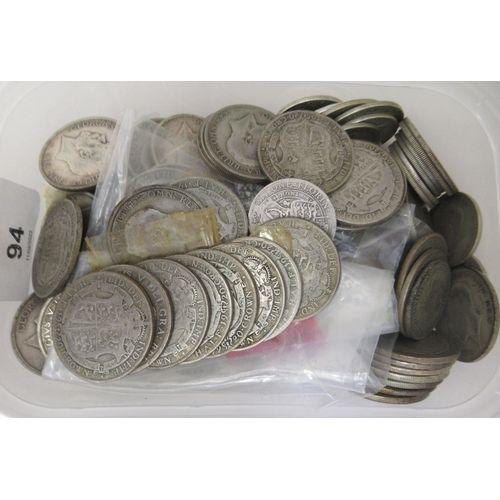 94 - Uncollated coins, mostly pre 1947 silver examples: to include half crowns