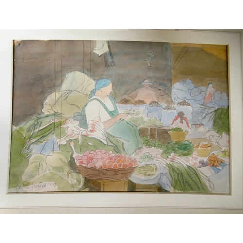 19 - Celia Ward - a market trader  watercolour  bears a signature & dated '99  7