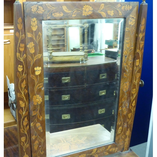 15 - A 19th/20thC satinwood and floral marquetry framed toilet mirror, the bevelled plate pivoting on squ... 