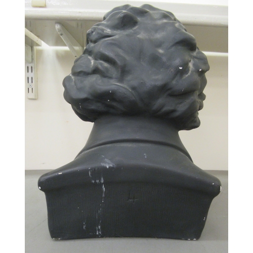 262 - An early 20thC painted plaster bust, believed to be that of Beethoven  bears an indistinctly in... 