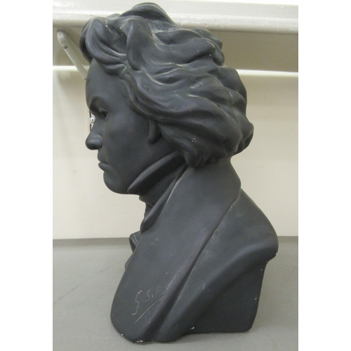 262 - An early 20thC painted plaster bust, believed to be that of Beethoven  bears an indistinctly in... 