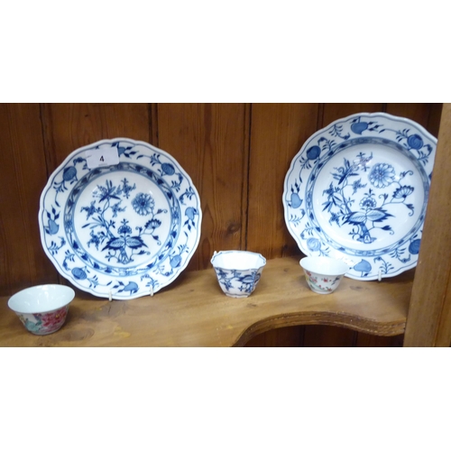 4 - Table ceramics: to include Meissen porcelain Onion pattern bowls and plates  largest 9.5