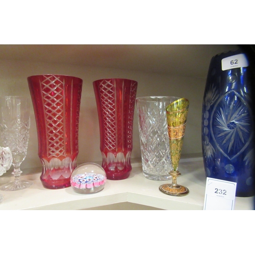 62 - Decorative glassware: to include a Bohemian style blue vase with cut decoration  10