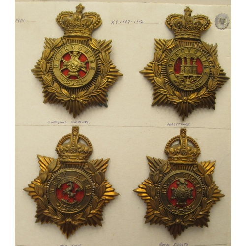 100 - Nine military helmet and shako plates, some copies: to include Royal Marine Artillery and Duke of Co... 