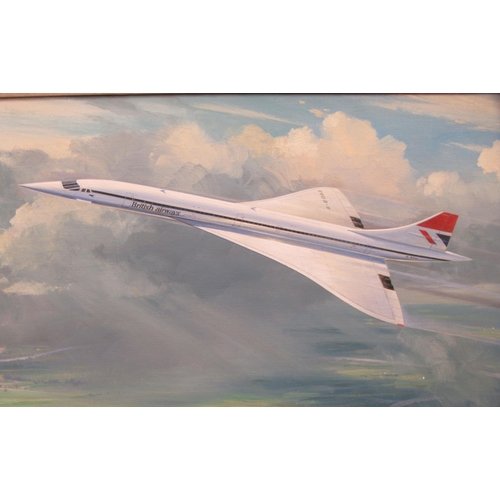 103 - Douglas Eltridge - Concorde flying over Windsor Castle  oil on canvas  bears a signature  17' x 35' ... 