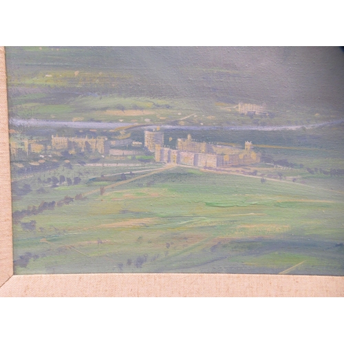 103 - Douglas Eltridge - Concorde flying over Windsor Castle  oil on canvas  bears a signature  17' x 35' ... 