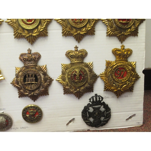 105 - Approx. thirty military helmet plates and other insignia, some copies: to include Northumberland Fus... 