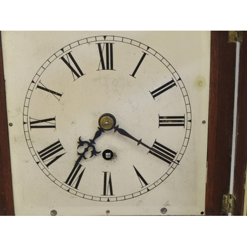 118 - A 19thC mahogany cased bracket timepiece with bevelled glass panels and visible escapement, on an og... 