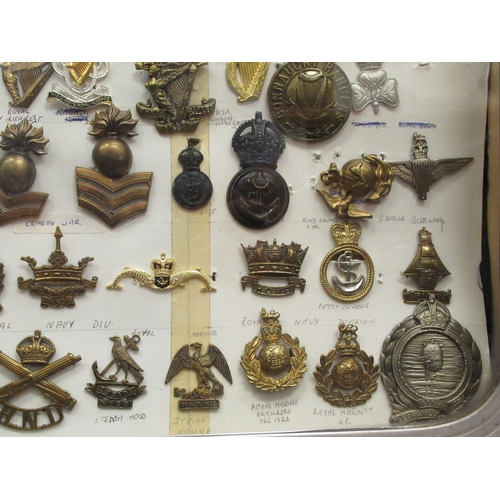 127 - Approx. one hundred military cap badges and other insignia, some copies: to include Marines Light In... 