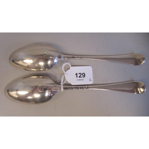 129 - A pair of George III silver Old English pattern tablespoons  TE  London marks rubbed