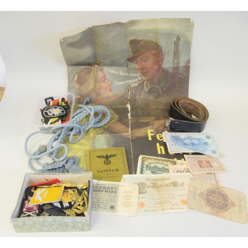 148 - Miscellaneous post 1915 militaria: to include RAF and RFC uniform badges, lanyards and assorted bank... 