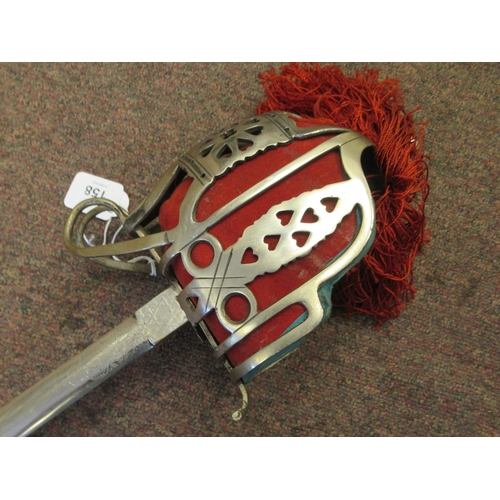 158 - A modern copy of a Scottish broadsword, having a tasselled and lined basket hilt  the blade 31