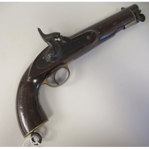 159 - A late 19thC design pistol with brass fittings and a butt hook(Please Note: this lot is subject to t... 