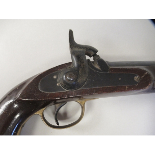 159 - A late 19thC design pistol with brass fittings and a butt hook(Please Note: this lot is subject to t... 