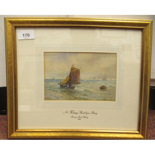 170 - T Bush Hardy - fishing boats by a buoy  watercolour  bears a signature  4.5