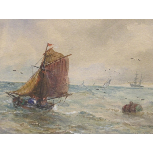 170 - T Bush Hardy - fishing boats by a buoy  watercolour  bears a signature  4.5