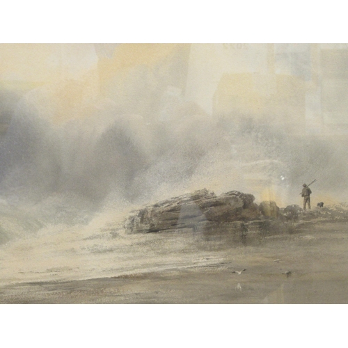 176 - George Lothian Hall - 'A figure on a stormy coastline'  watercolour  bears a signature &am... 