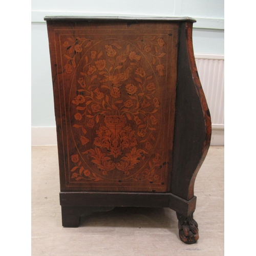 178 - An early 19thC Dutch mahogany and floral marquetry bombe front chest, having a serpentine outlined t... 