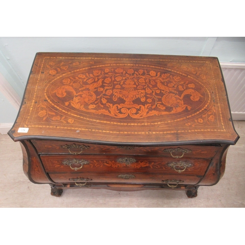 178 - An early 19thC Dutch mahogany and floral marquetry bombe front chest, having a serpentine outlined t... 