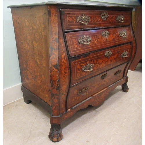 178 - An early 19thC Dutch mahogany and floral marquetry bombe front chest, having a serpentine outlined t... 