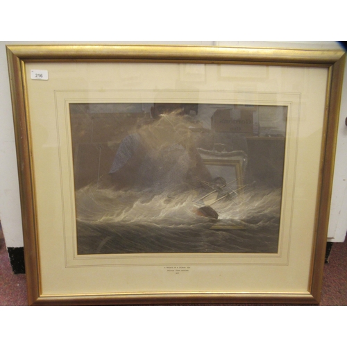 216 - William John Huggins - 'A frigate in a stormy sea'  watercolour  bears a signature, dated 1839 &... 