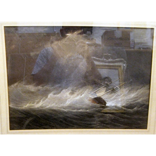 216 - William John Huggins - 'A frigate in a stormy sea'  watercolour  bears a signature, dated 1839 &... 