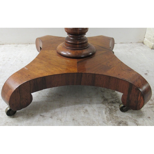 71 - A mid 19thC rosewood work table, the drawer over a retractable, pleated fabric covered wool well, el... 