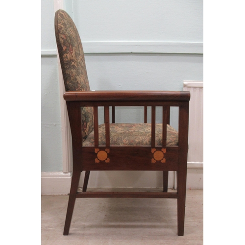 75 - An early 19thC mahogany showwood framed chair with simple heart design and circular marquetry orname... 