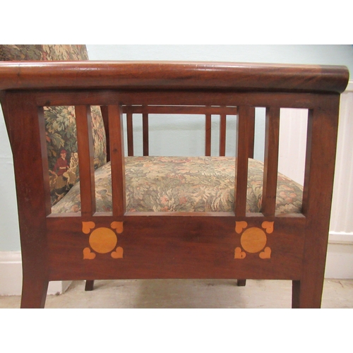 75 - An early 19thC mahogany showwood framed chair with simple heart design and circular marquetry orname... 