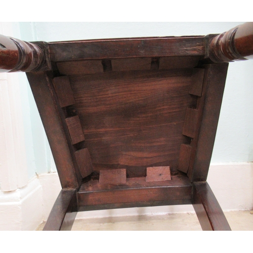 97 - A late 19thC mahogany framed hall chair, the low, bar back with band inlaid decoration and straight,... 