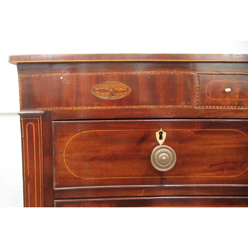 99 - A 19thC mahogany, crossbanded, satinwood string inlaid and marquetry dressing chest, featuring a cen... 