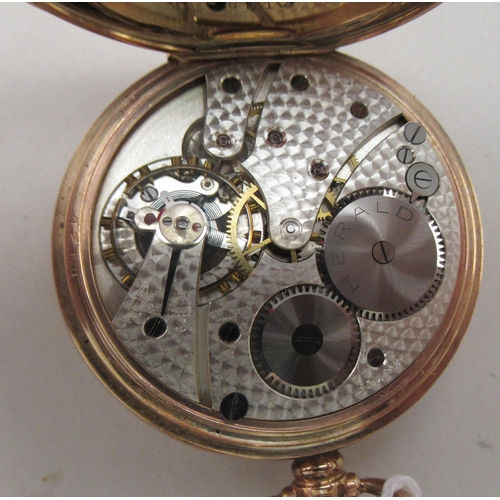 223 - A 9ct gold Dennison cased pocket watch, the keyless movement faced by a white enamel Roman dial, inc... 