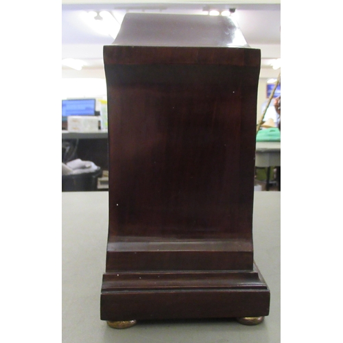 225 - An Edwardian satinwood inlaid mahogany cased mantel clock; the gong strike movement faced by an engr... 