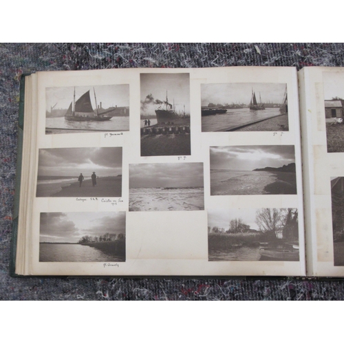 239 - An early 20thC green leather bound carte-de-visite albums, embossed with Art Nouveau inspired flower... 