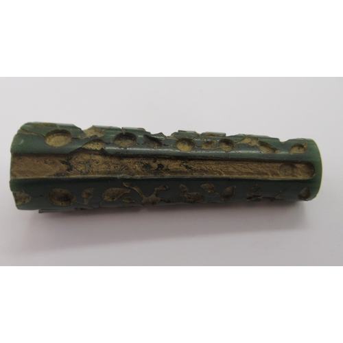 106 - A 19thC Oriental jade parasol handle, carved with animal and floral motifs  3