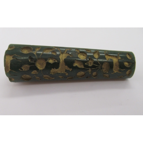 106 - A 19thC Oriental jade parasol handle, carved with animal and floral motifs  3