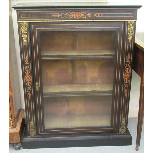 124 - A late Victorian black lacquered satinwood string inlaid and marquetry pier cabinet with gilt metal ... 