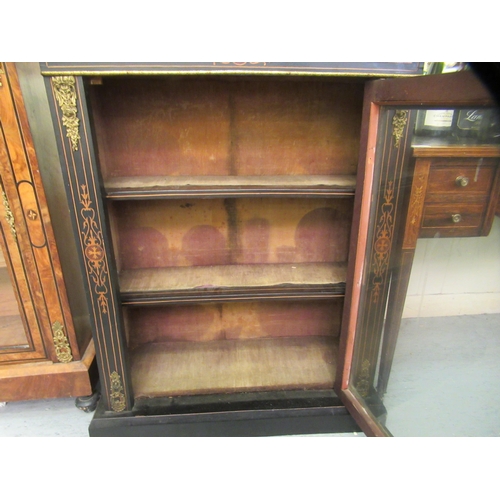 124 - A late Victorian black lacquered satinwood string inlaid and marquetry pier cabinet with gilt metal ... 