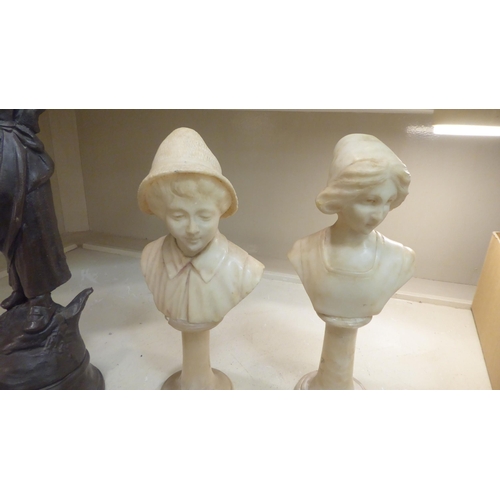 134 - Ornaments: to include a bronze finished composition figure, a woman carrying straw, on a plinth ... 