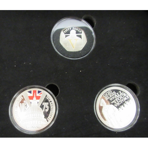 139 - Uncollated proof coins: to include the 75th VE Day silver proof trio  cased with a certificate ... 