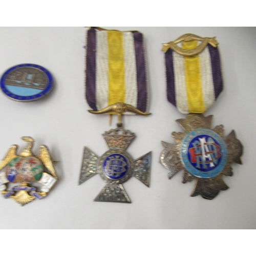 143 - Silver and enamelled badges: to include a Masonic example  mixed marks