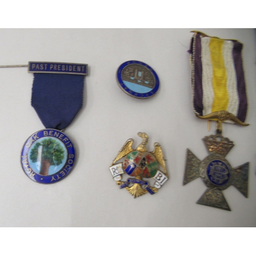 143 - Silver and enamelled badges: to include a Masonic example  mixed marks