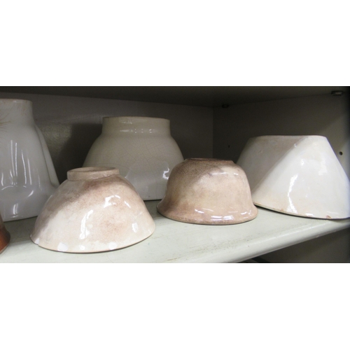 159 - Victorian and later china jelly moulds, one printed with a recipe for cornflour Blanc Mange  6.5