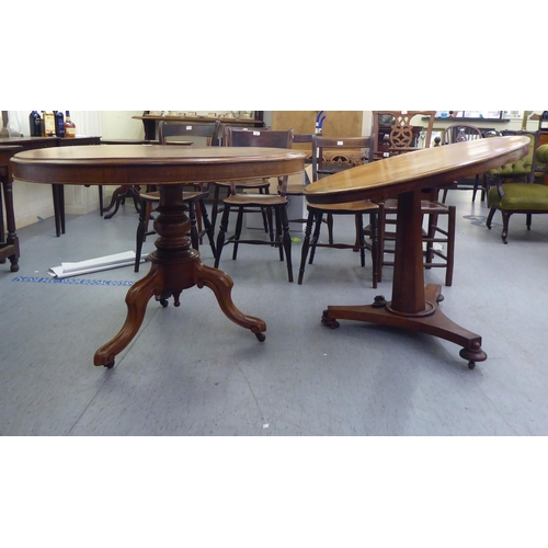 170 - Two similar late Victorian mahogany tip-top breakfast table, over pedestal supports, raised on platf... 