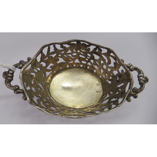 224 - An early 20thC Berthold Muller Continental silver oval sweet basket with pierced ornament  bears imp... 