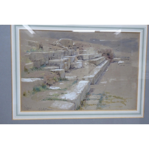 225 - George Goodwin Kilbourne - 'Ruins of an Amphitheatre, Rome' and 'Steps to a walled garden'  watercol... 